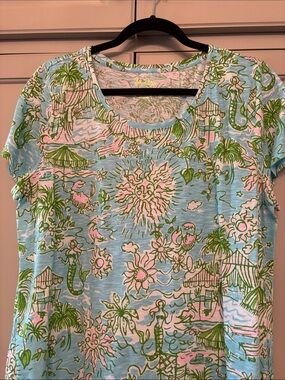 Lilly Pulitzer Light Blue Palm & Tropical Print Short Sleeve Tee